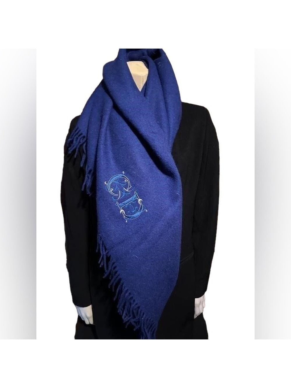 Christian Dior Cobalt Blue Wool Scarf - Authentic
